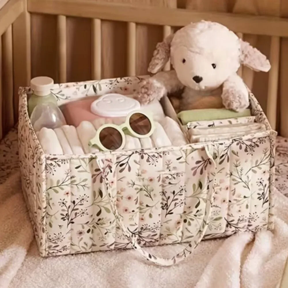 NWT Household Storage Basket Floral Pattern Divided Quilted Organizational